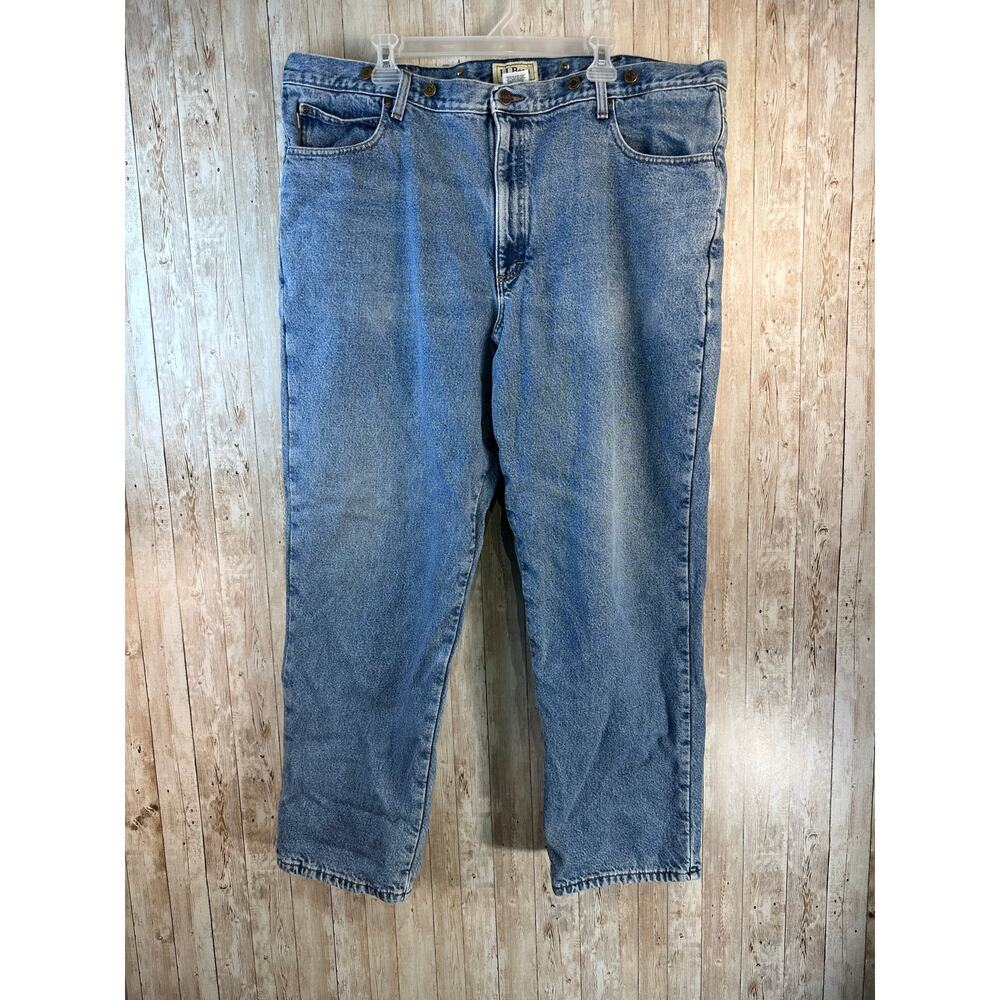 LL Bean Flannel Lined Jeans Mens 44x32 Blue Classic‎ Fit Suspender Button OJX04